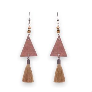 New Bohemian Sterling Silver Rustic Wooden Tassel Dangle Earrings
